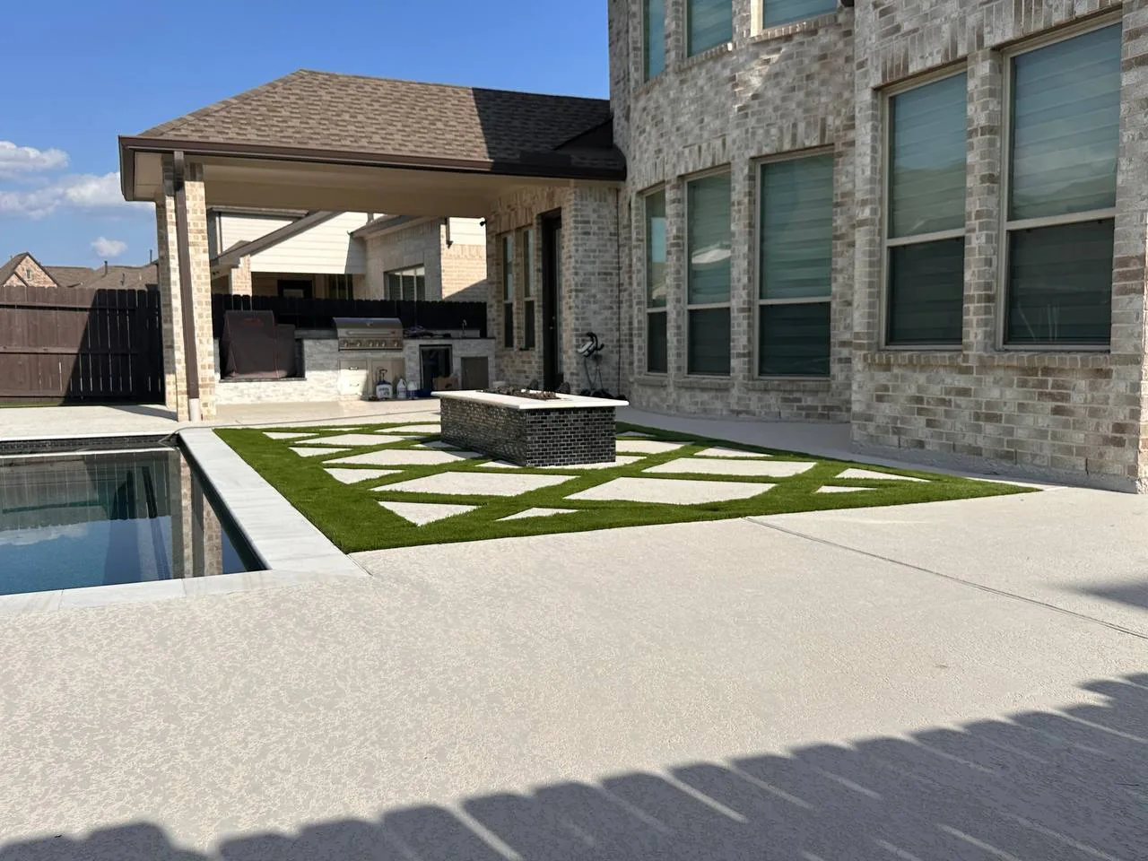 Custom artificial turf lawn with clean borders Houston TX
