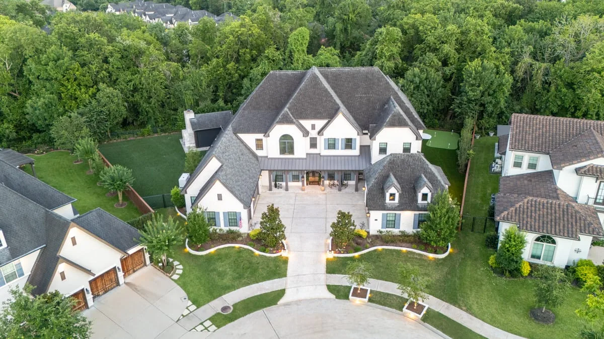 Aerial view of luxury home driveway in Houston TX